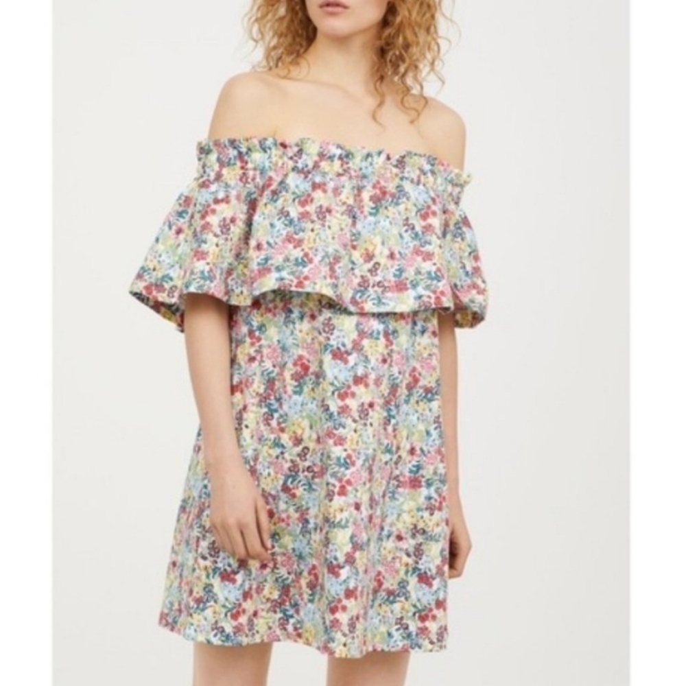 H&M Floral Off Shoulder cotton blend Dress - Multicolor